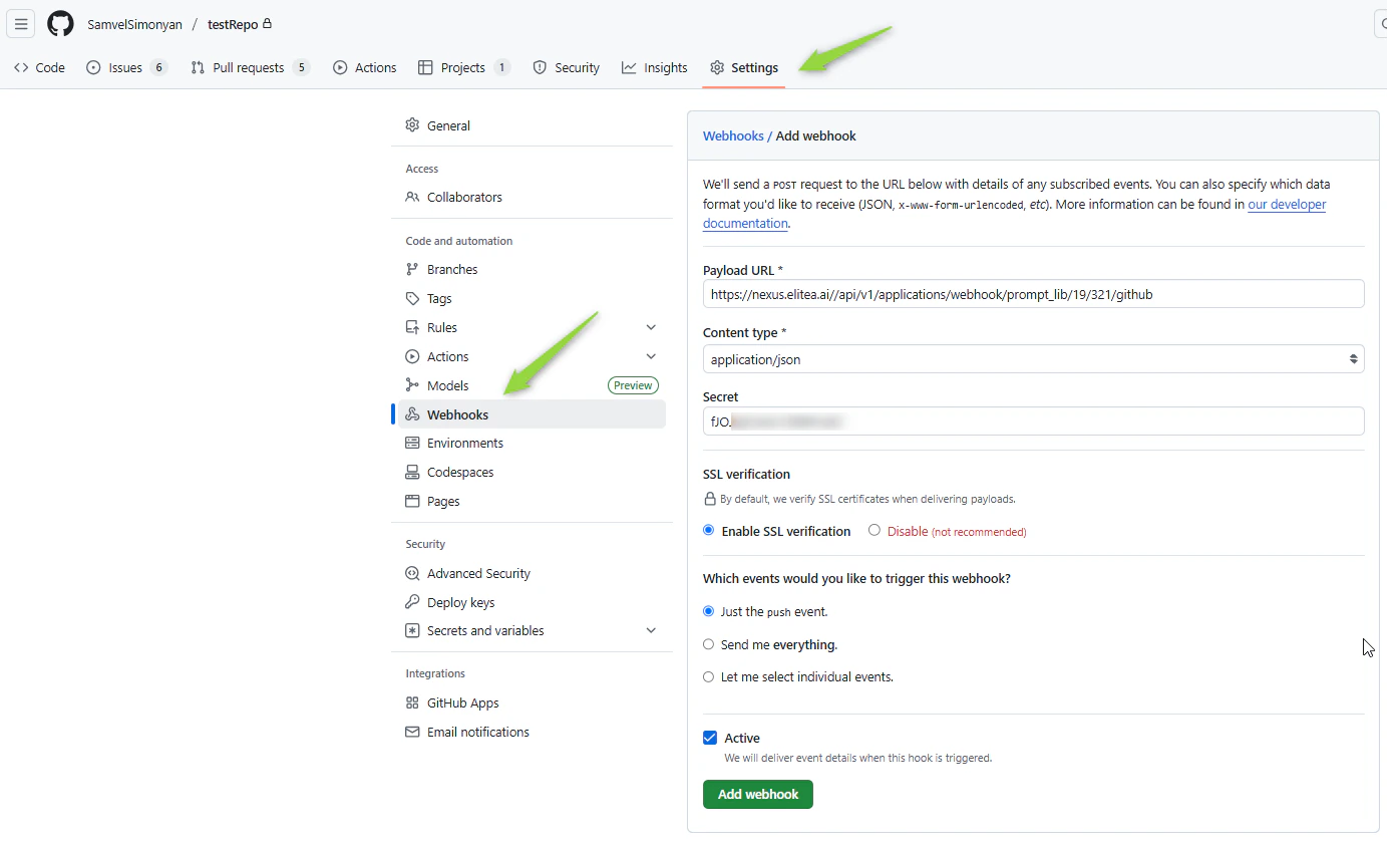 GitHub Webhook Configuration