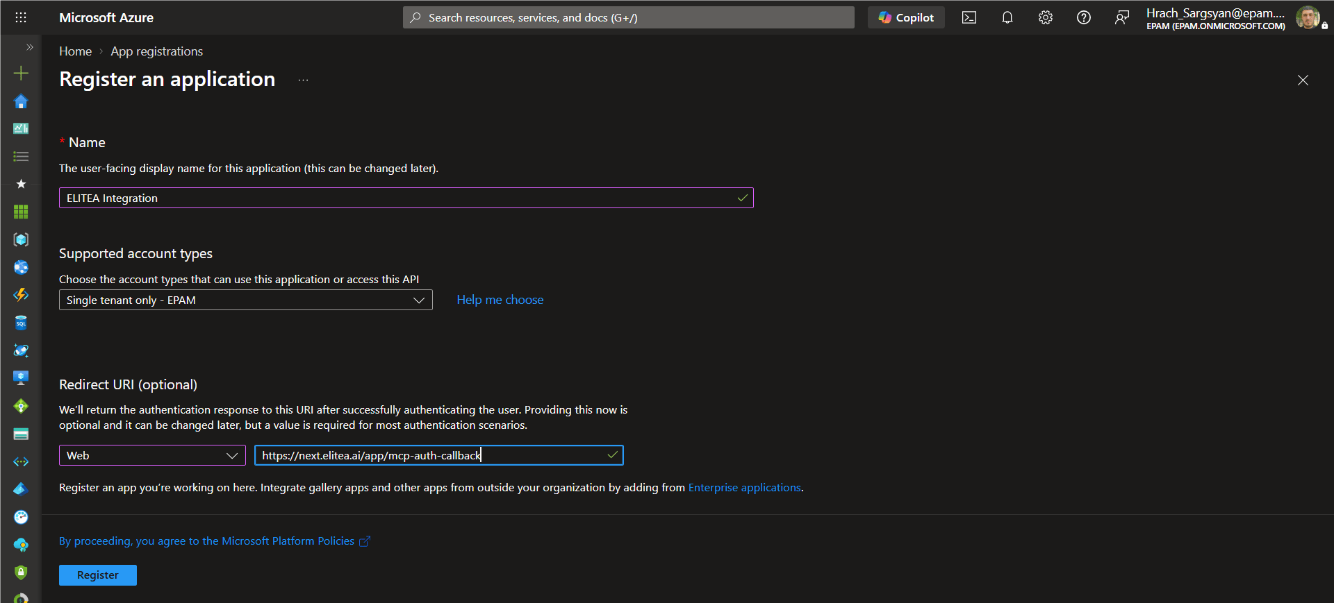 Azure AD App Registration Details