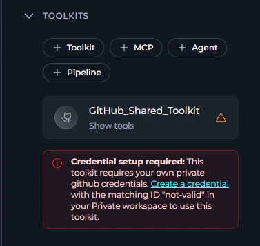 Credential setup required banner