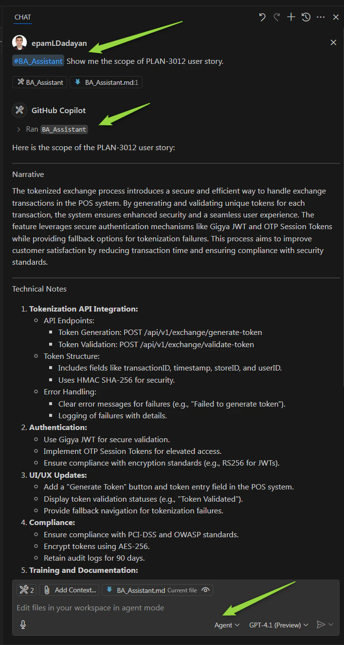 Call BA Assistant in chat