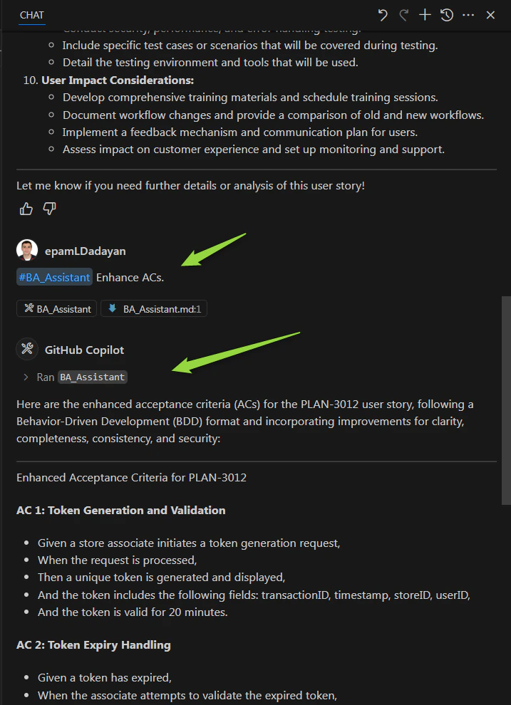 Call BA Assistant in chat 2