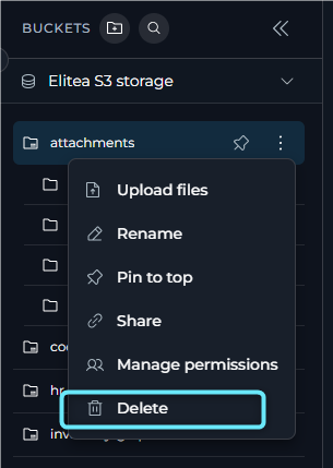 The delete bucket confirmation dialog.