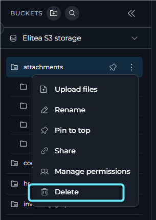 The delete bucket confirmation dialog.
