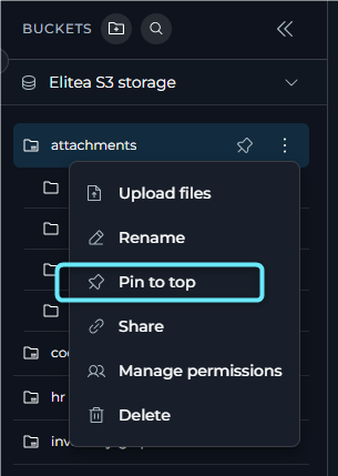 The pin icon on a bucket in the sidebar.