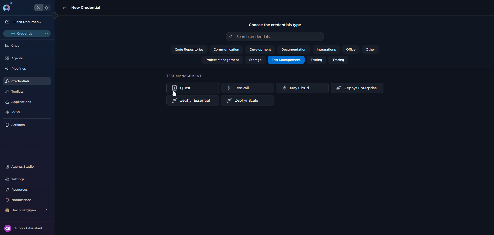 QTest Credential Setup