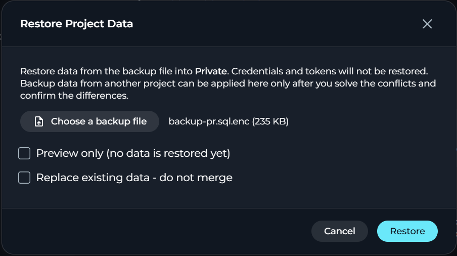 Restore data