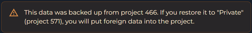 Trying to restore data from a different project