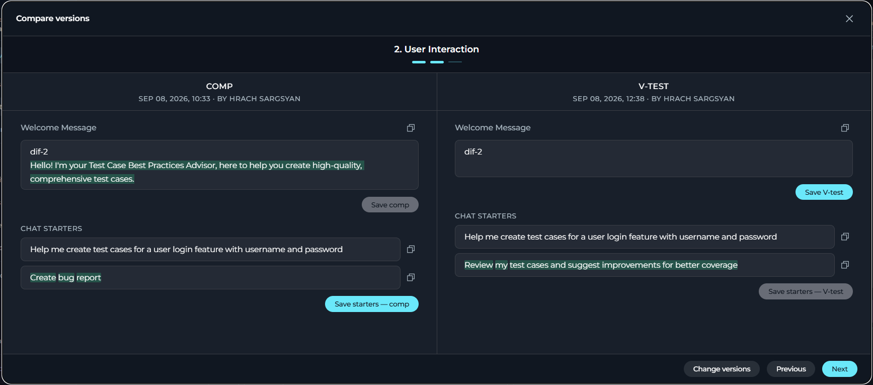 Compare User Interaction