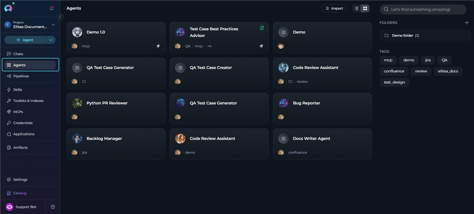 Agents menu navigation