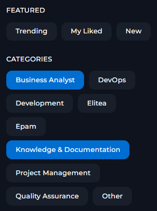 Category filter buttons in Catalog with the active category highlighted.