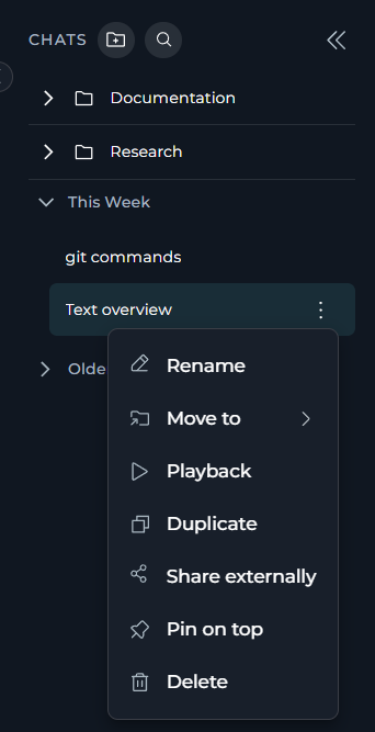 Chat actions menu