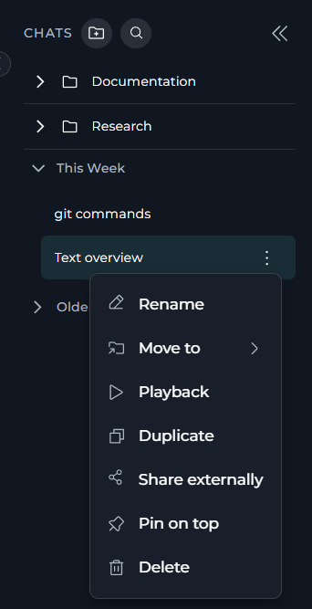 Chat actions menu