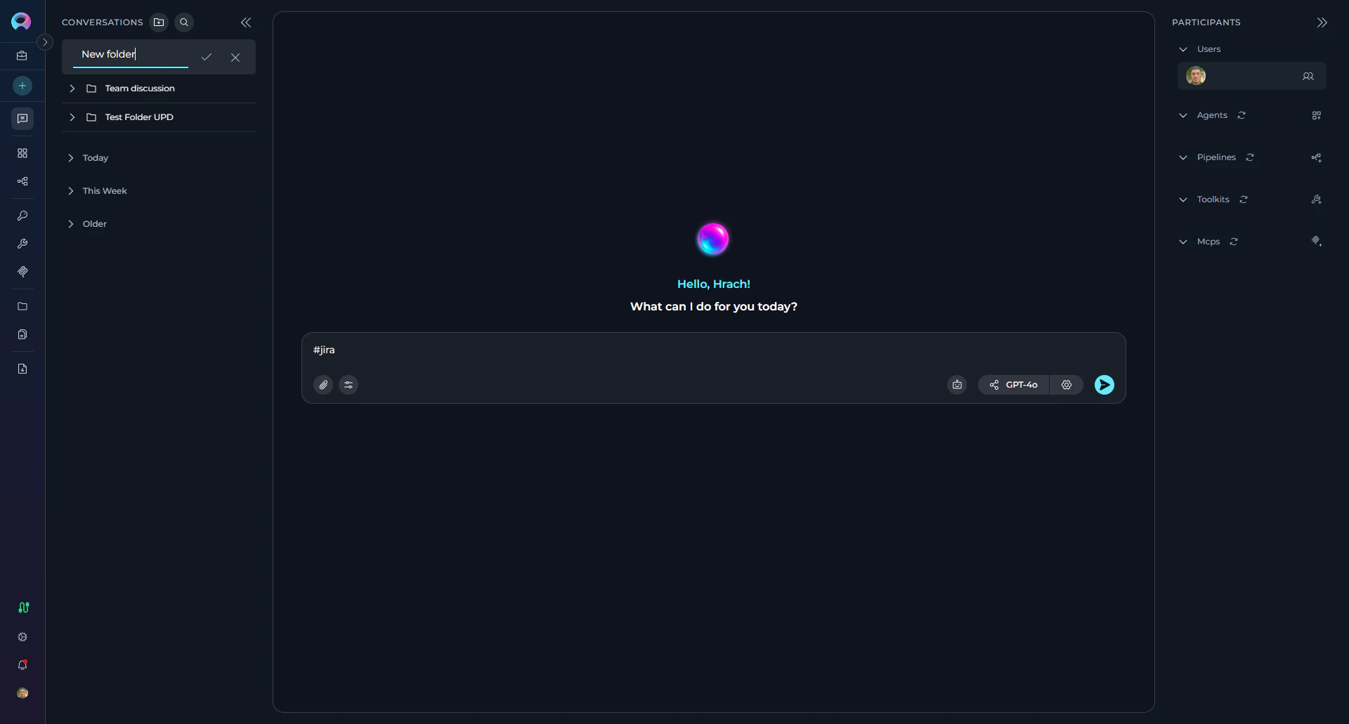Chat folders showing organized conversation structure