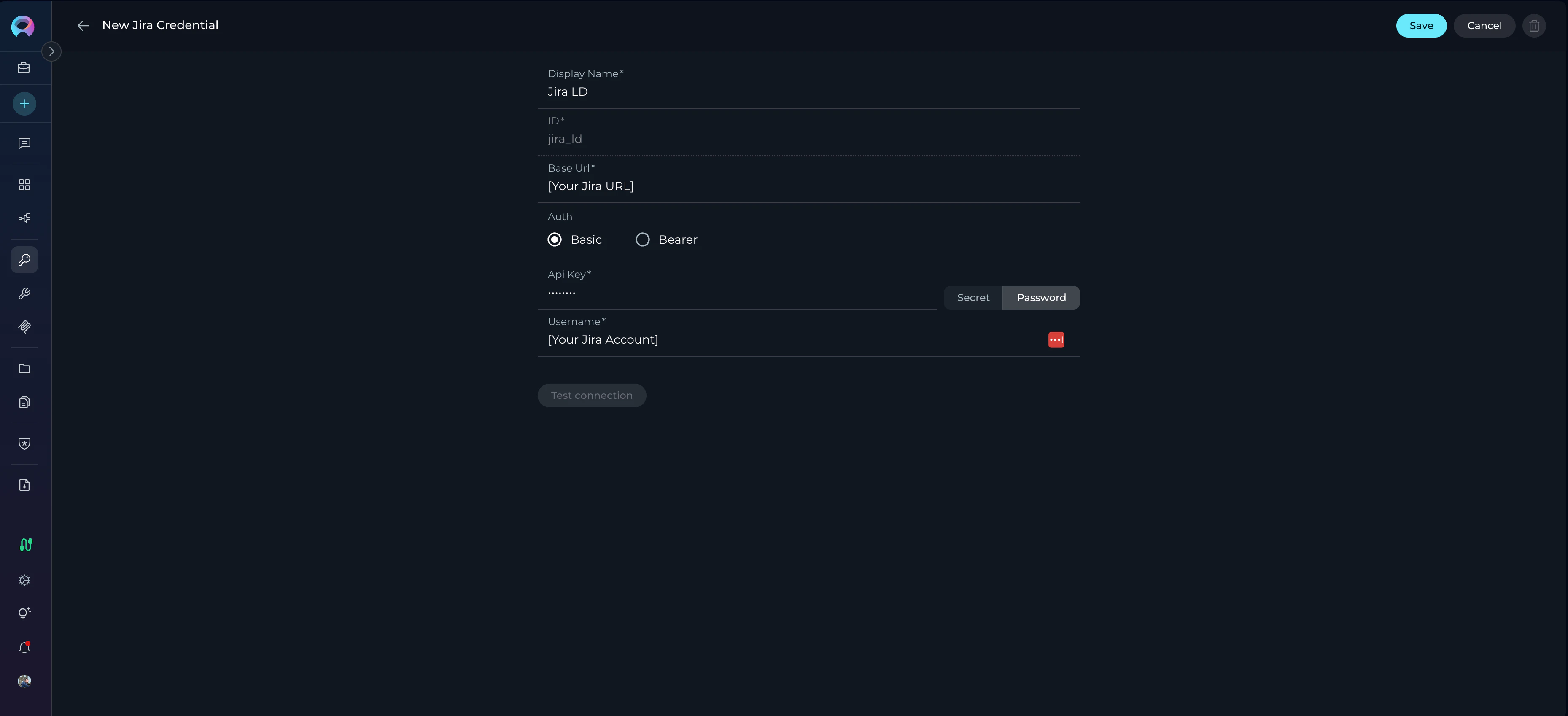 Credentials creation interface