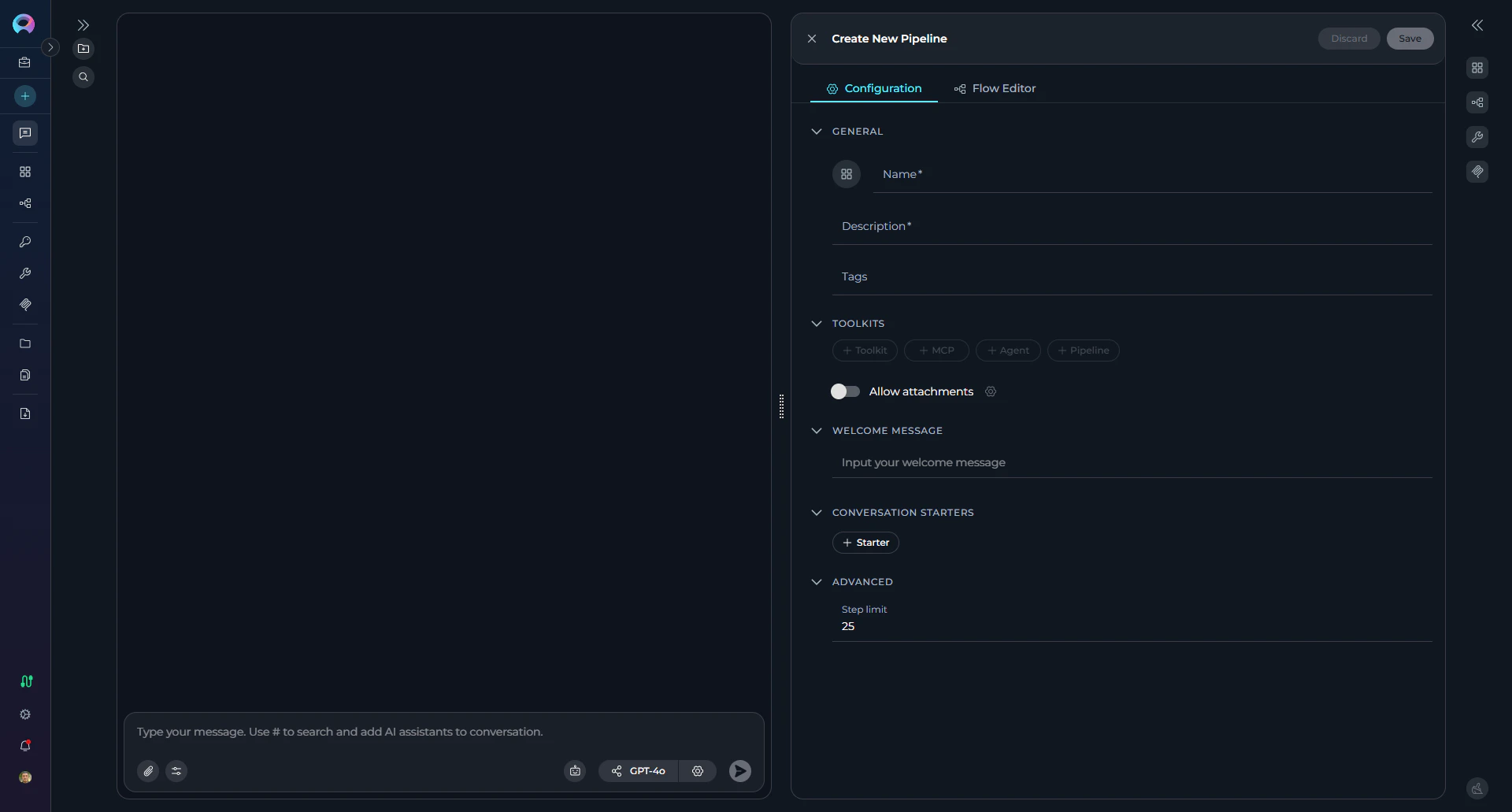 Create new pipeline button in Participants panel