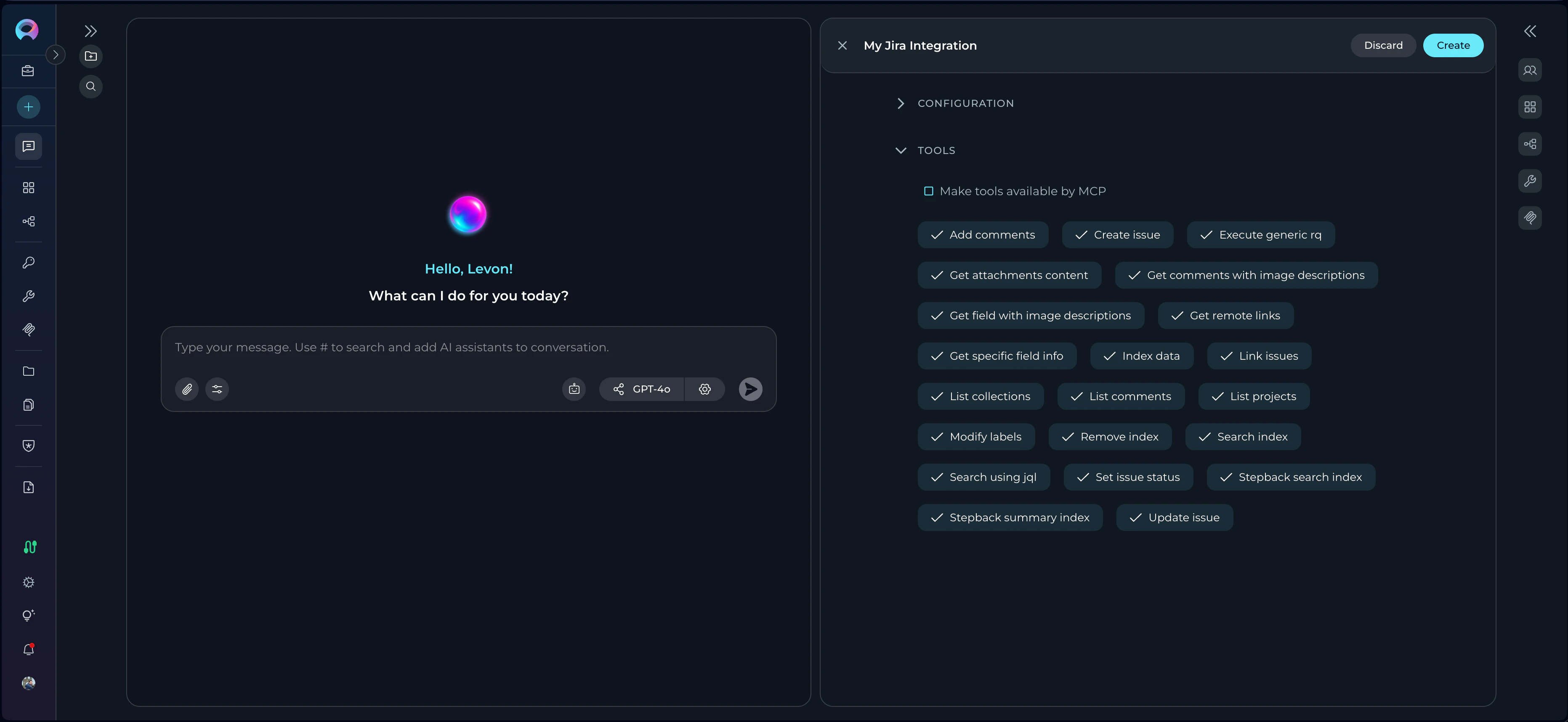 Tools selection showing checkboxes for individual tools