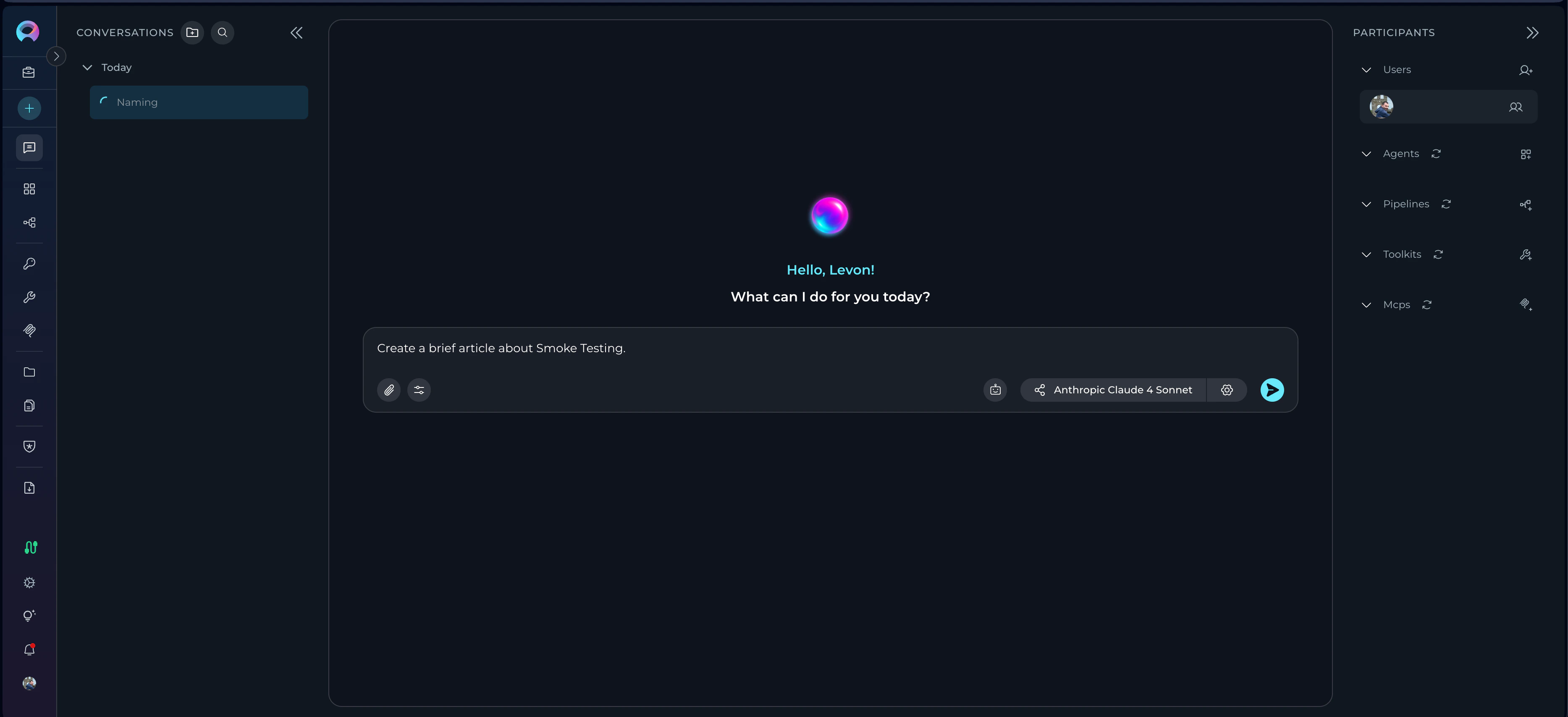 Chat input showing example message being typed