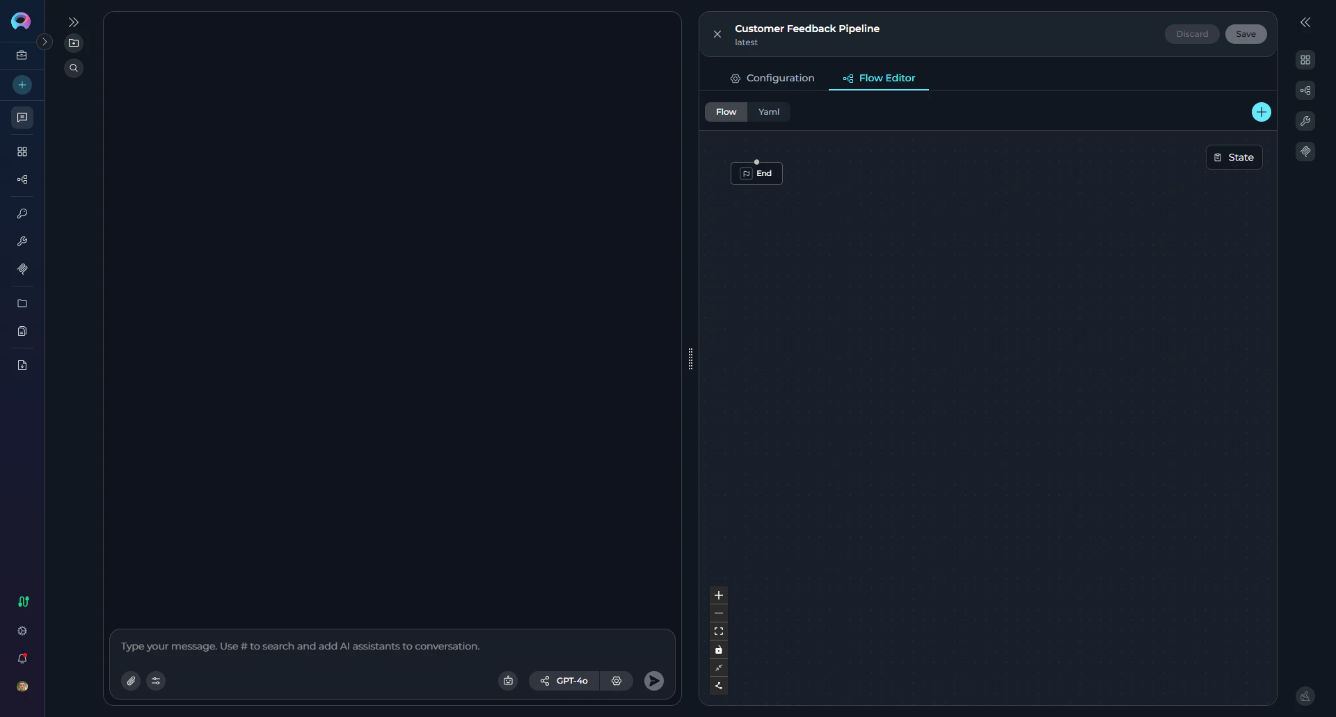 Flow Editor tab showing empty canvas