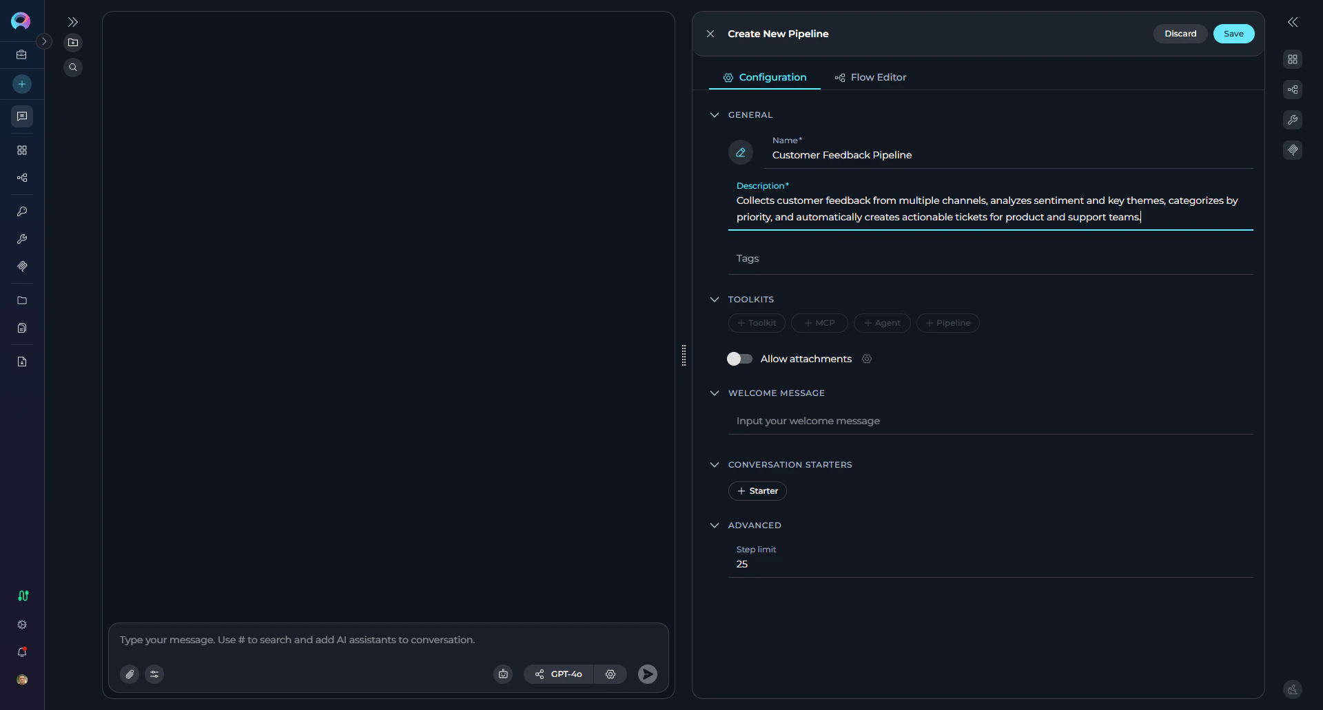 Pipeline configuration tab with general settings