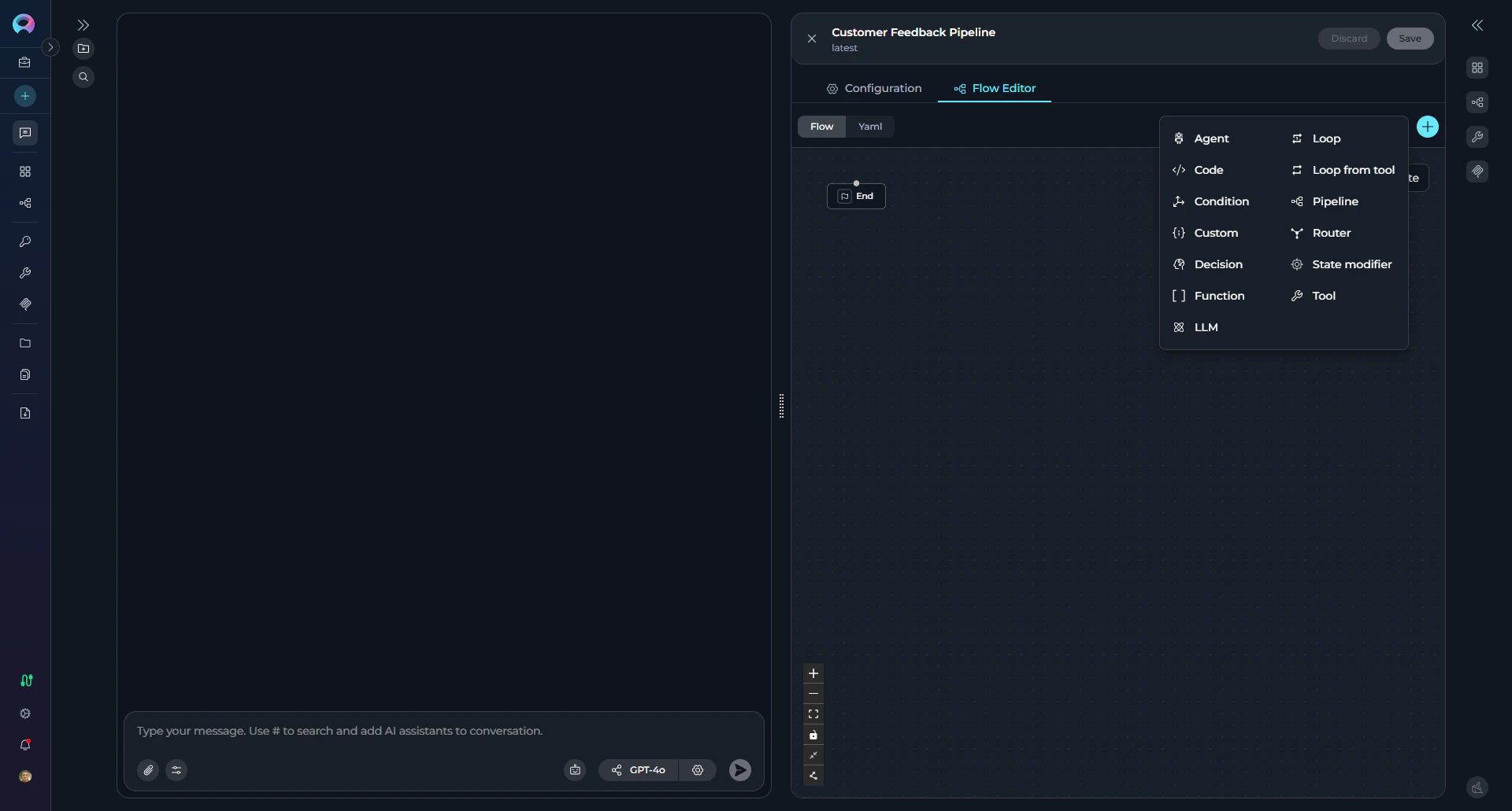 Node picker showing available pipeline nodes