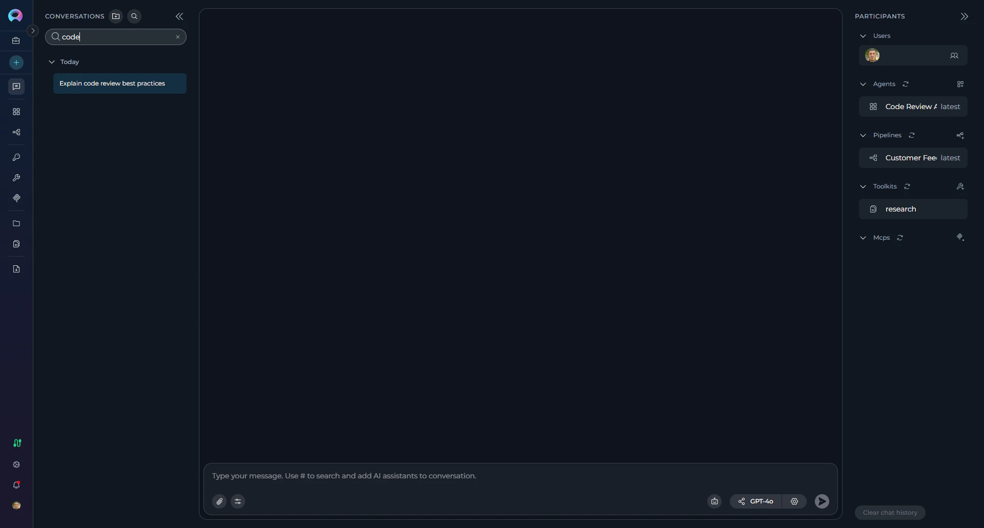 Chat search interface with filters