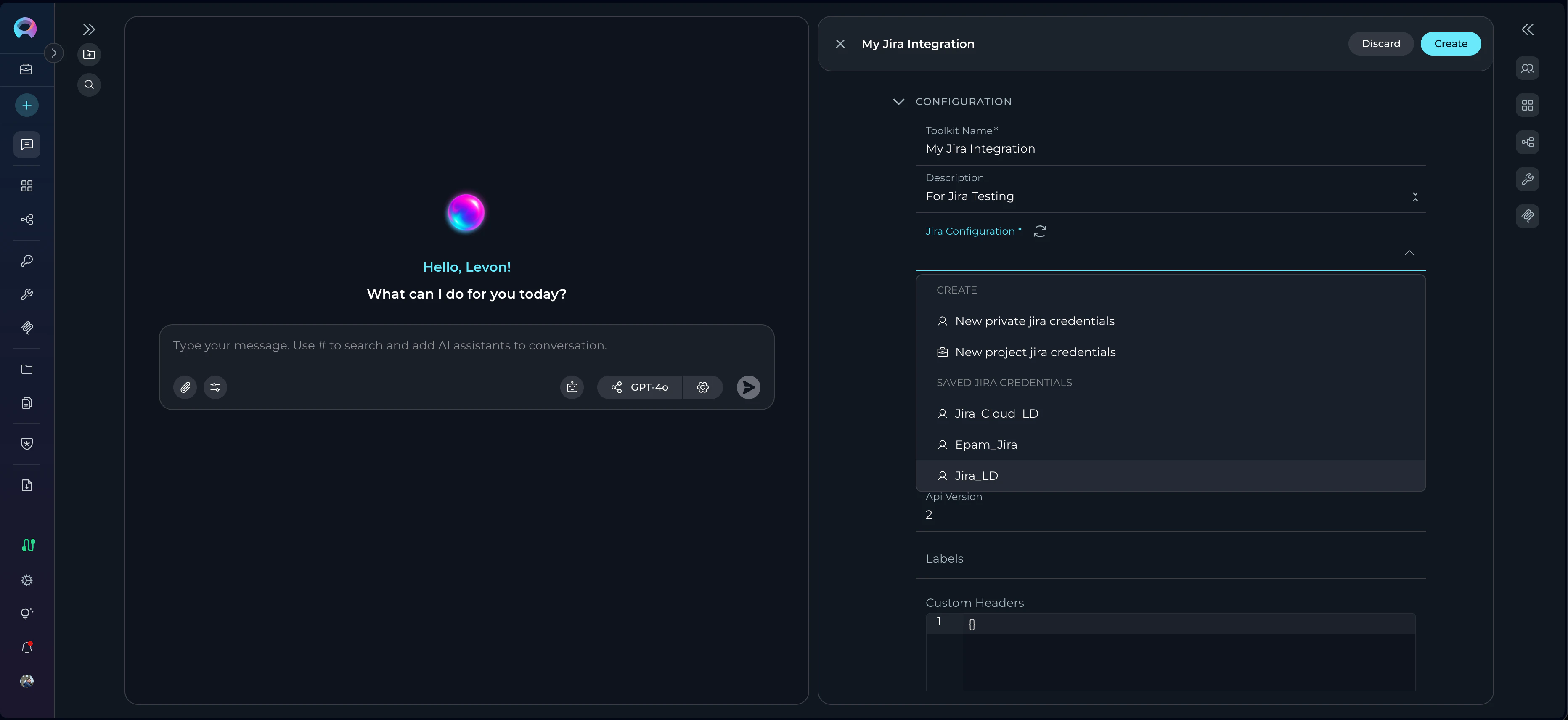 Toolkit configuration showing credential selection
