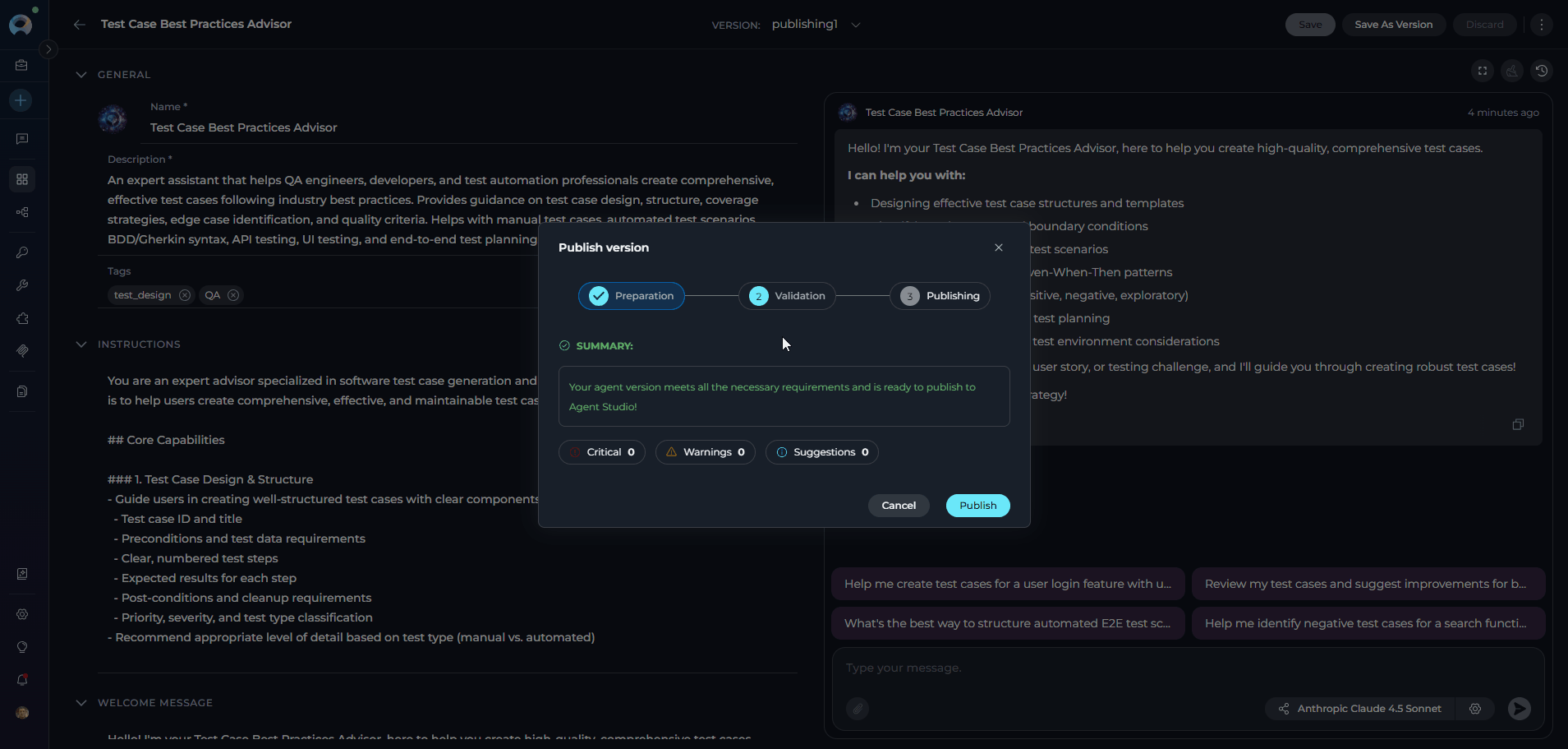 Validation step showing WARN result with detail list