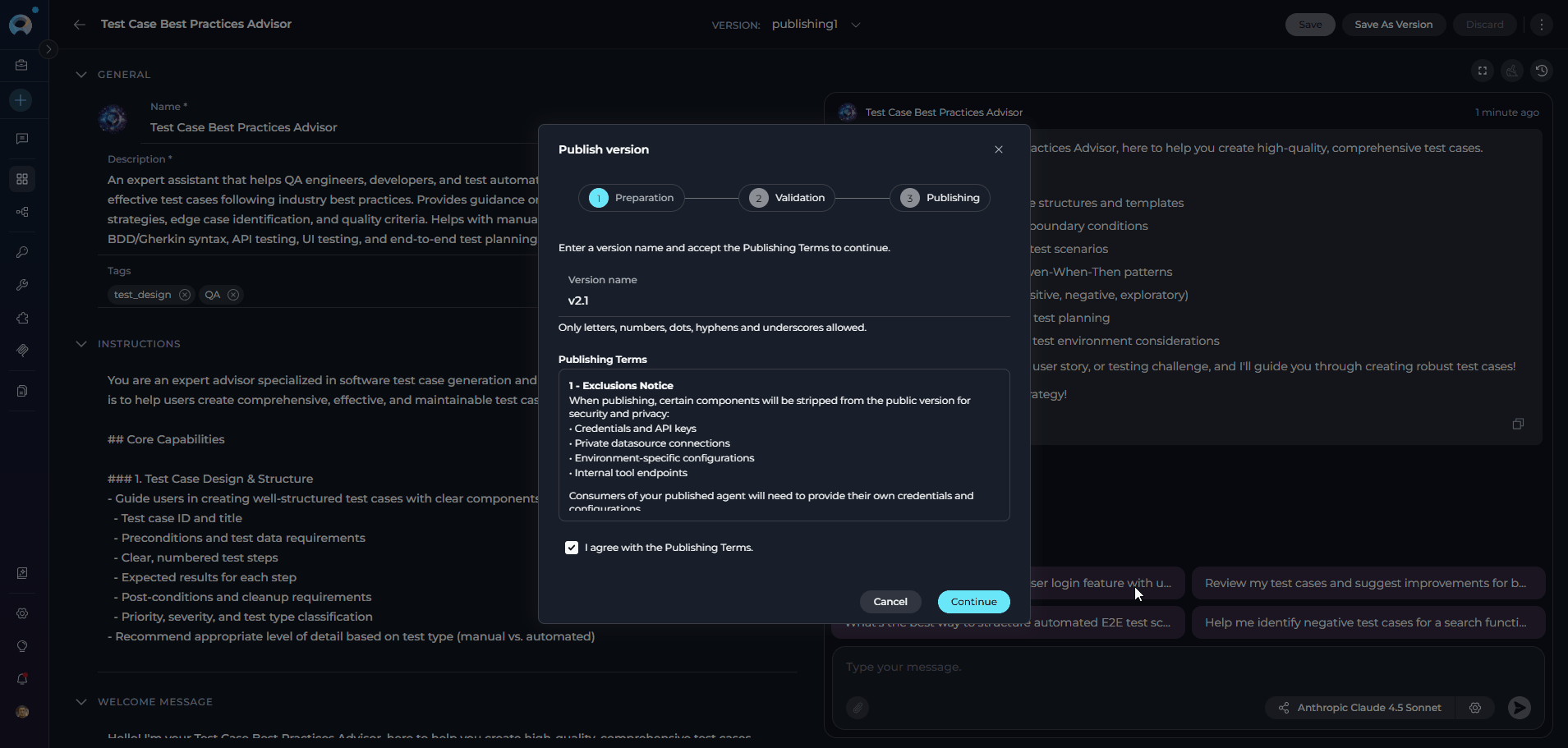 Validation step showing WARN result with detail list