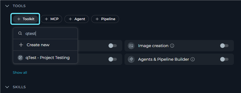 Add qTest toolkit to an agent