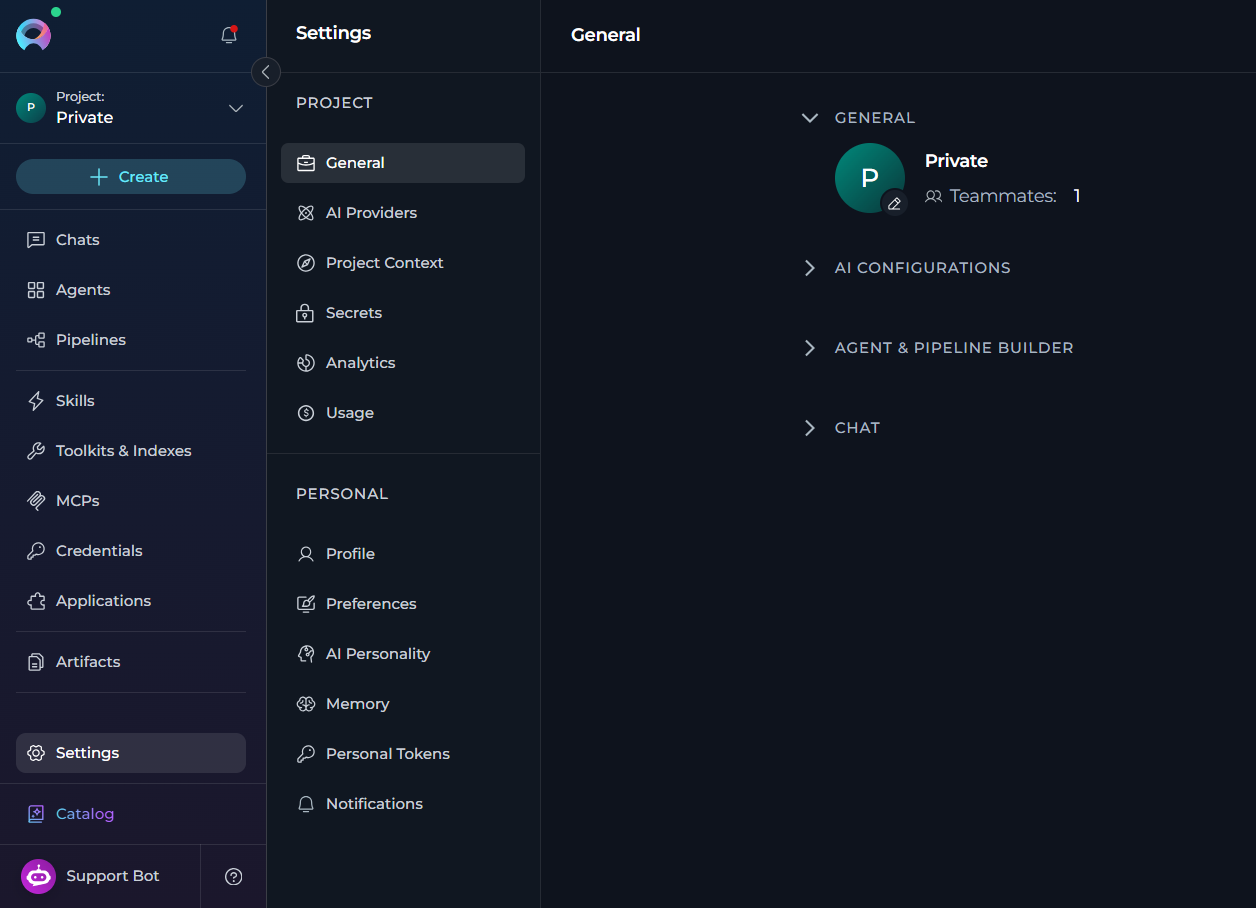 Settings menu