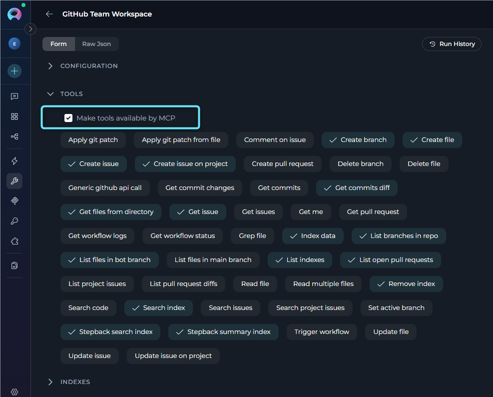 Make tools available by MCP checkbox