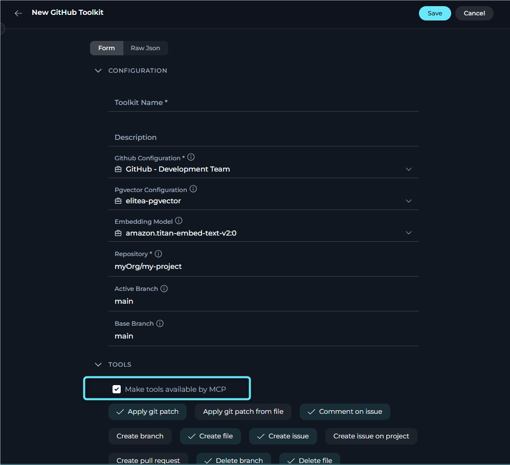 Make tools available by MCP checkbox