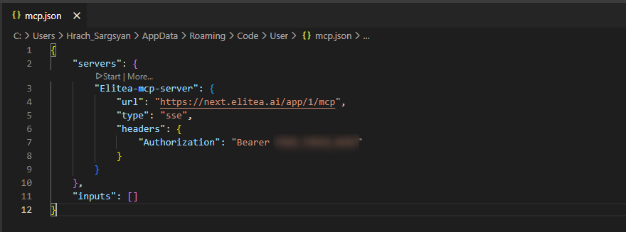 Add Token to mcp.json