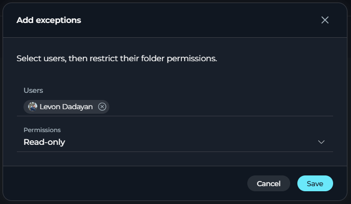 Folder add exceptions