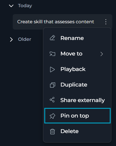 The Pin on top option in a chat's overflow menu.