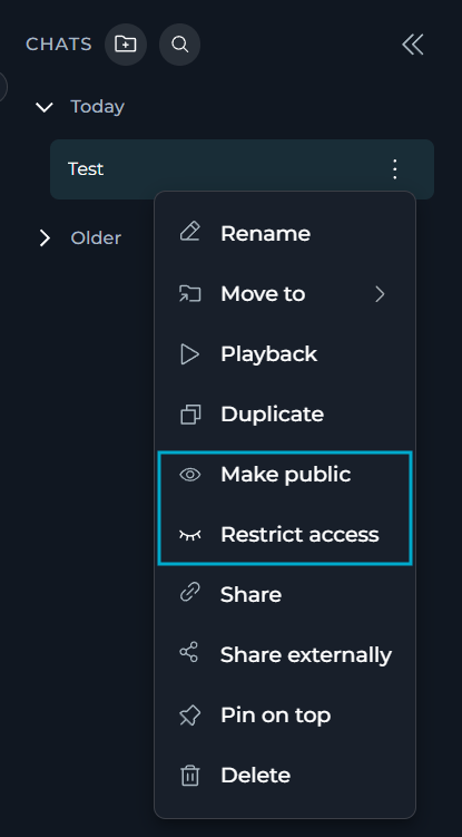 Private and public chat icons shown in the CHATS sidebar.