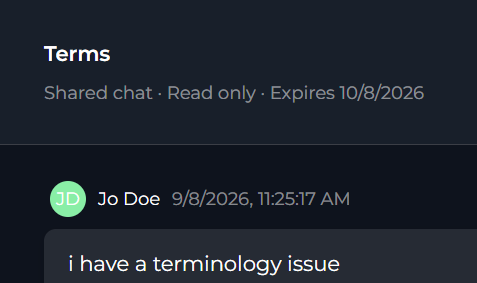 A shared chat opened in a browser by a recipient without an ELITEA account.