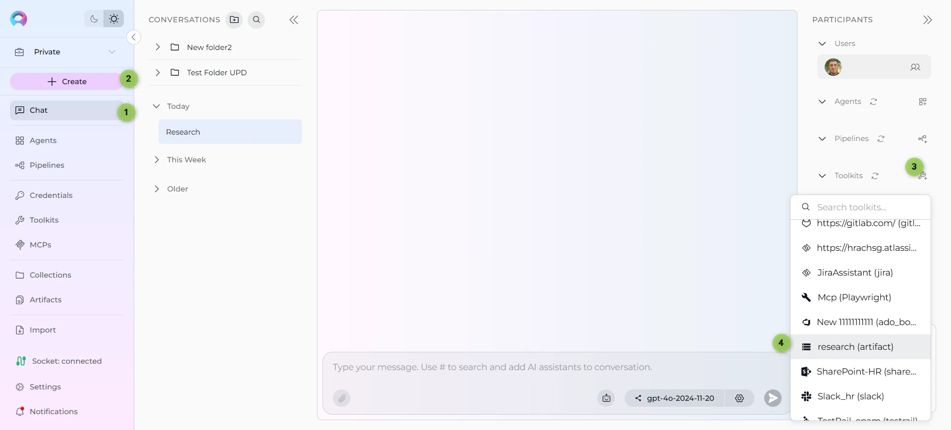 Artifact add to the chat