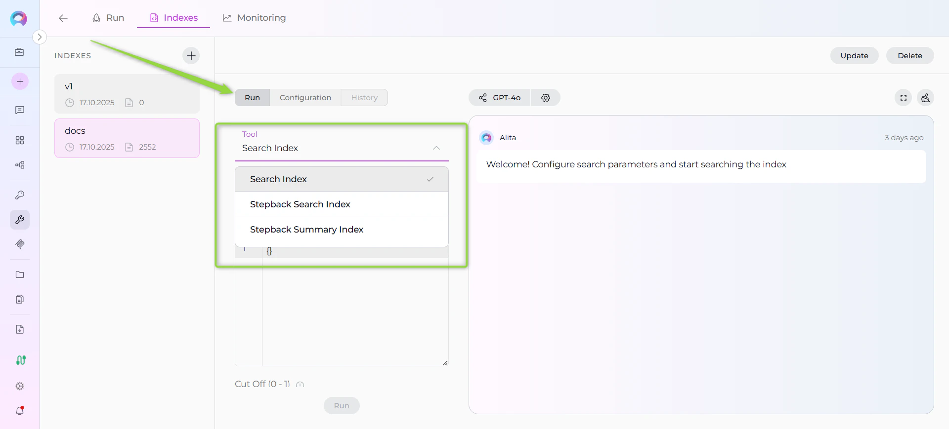 Index Search Interface