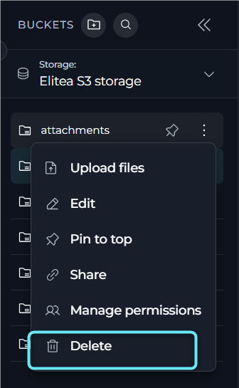 The delete bucket confirmation dialog.