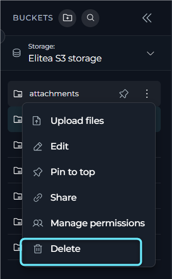 The delete bucket confirmation dialog.