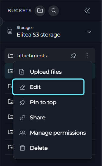 Animation showing how to edit a bucket retention policy.