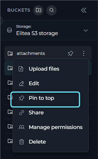 The pin icon on a bucket in the sidebar.