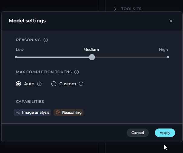 Reasoning Model Settings