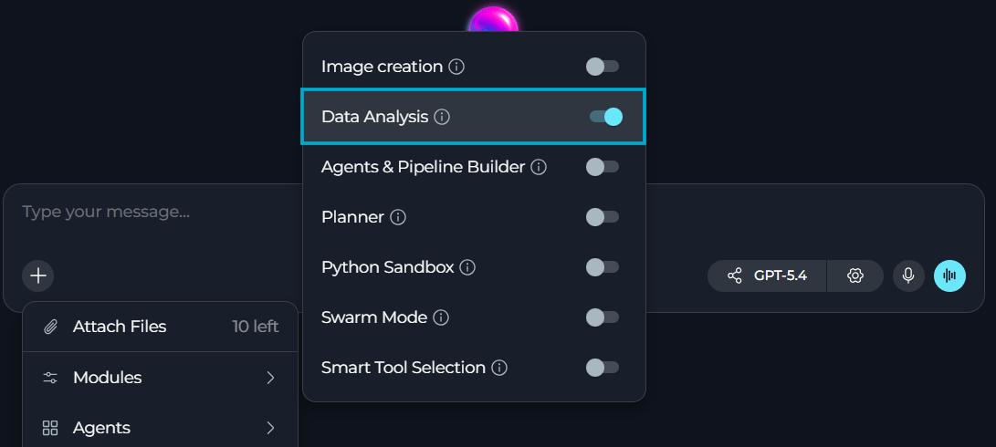 Enable Data Analysis in chat