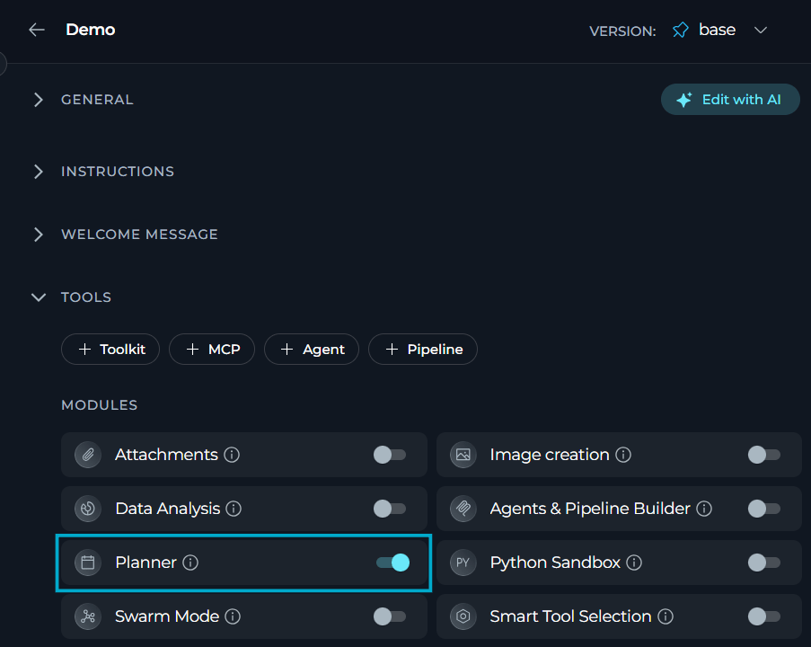 Enable planner for agents
