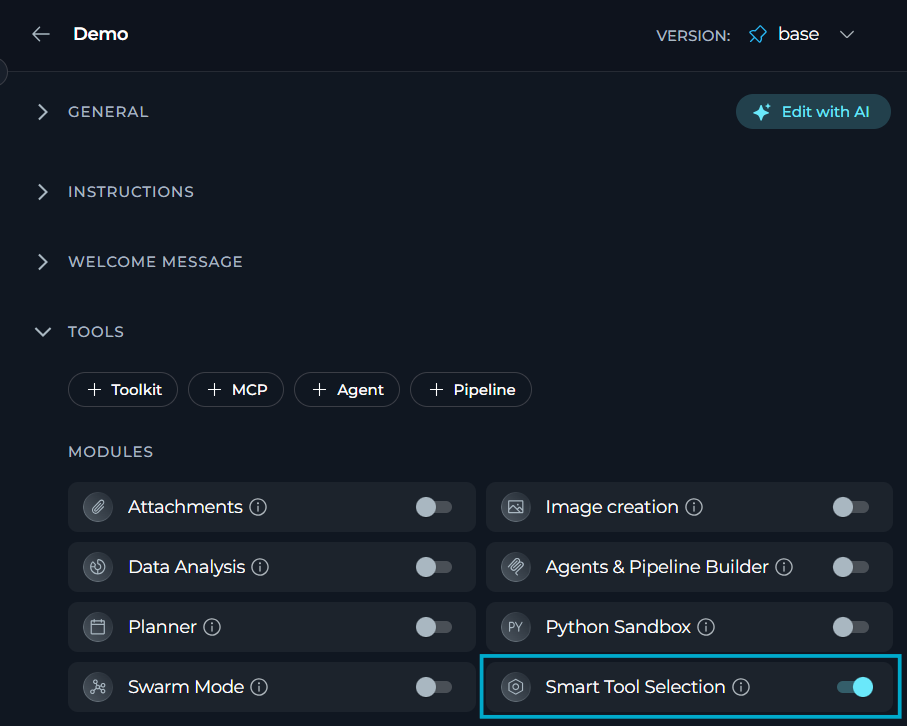 Enable Smart Tools Selection for agents