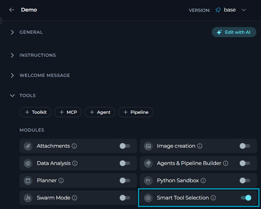 Enable Smart Tools Selection for agents