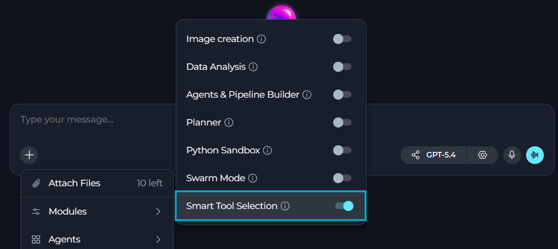 Enable Smart Tools Selection in chat