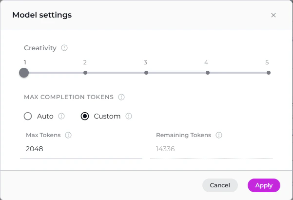 Pipeline Model Settings